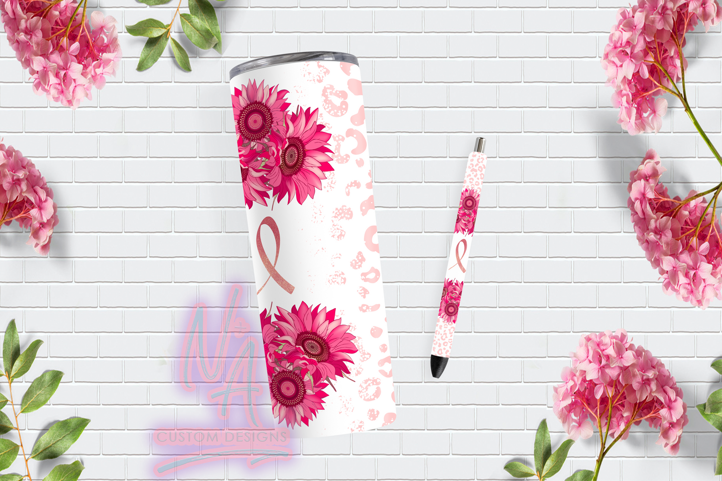 Pink Sunflower Tumbler & Pen Wrap Set