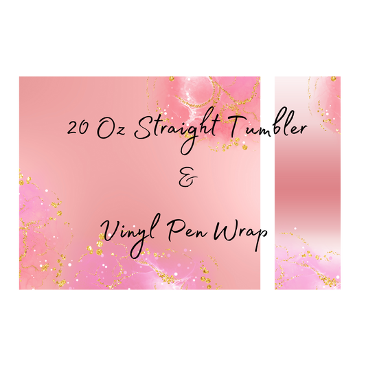 Pink & Gold Sparkle Tumbler & Pen Wrap Set